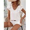 image:imageFalechay Womens Bow Tie Back Tops V Neck Ruffle Short Sleeve Shirts Cute Babydoll Chiffon Tee Women Summer Trendy TunicWhite