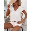 image:imageFalechay Womens Bow Tie Back Tops V Neck Ruffle Short Sleeve Shirts Cute Babydoll Chiffon Tee Women Summer Trendy TunicWhite