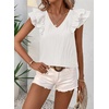 image:imageFalechay Womens Bow Tie Back Tops V Neck Ruffle Short Sleeve Shirts Cute Babydoll Chiffon Tee Women Summer Trendy TunicWhite