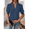 image:imageFalechay Womens Tops Swiss Dot Boho Short Sleeve Shirts V Neck Casual Chiffon Blouses Flowy Lace Cute Clothing Trendy 2026Blue