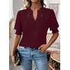 image:imageFalechay Womens Tops Swiss Dot Boho Short Sleeve Shirts V Neck Casual Chiffon Blouses Flowy Lace Cute Clothing Trendy 2026Mulberry