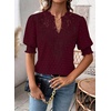 image:imageFalechay Womens Tops Swiss Dot Boho Short Sleeve Shirts V Neck Casual Chiffon Blouses Flowy Lace Cute Clothing Trendy 2026Mulberry