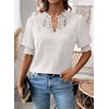 image:imageFalechay Womens Tops Swiss Dot Boho Short Sleeve Shirts V Neck Casual Chiffon Blouses Flowy Lace Cute Clothing Trendy 2026White