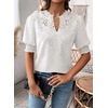 image:imageFalechay Womens Tops Swiss Dot Boho Short Sleeve Shirts V Neck Casual Chiffon Blouses Flowy Lace Cute Clothing Trendy 2026White