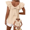image:imageFalechay Womens Bow Tie Back Tops V Neck Ruffle Short Sleeve Shirts Cute Babydoll Chiffon Tee Women Summer Trendy TunicApricot