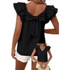 image:imageFalechay Womens Bow Tie Back Tops V Neck Ruffle Short Sleeve Shirts Cute Babydoll Chiffon Tee Women Summer Trendy TunicBlack
