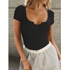 image:imageFalechay Womens Going Out ShortLong Sleeve Crop Tops Sexy V Neck Shirts Ribbed Blouses for Women Y2K Tee Fitted Slim TShirtAblack