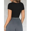 image:imageFalechay Womens Going Out ShortLong Sleeve Crop Tops Sexy V Neck Shirts Ribbed Blouses for Women Y2K Tee Fitted Slim TShirtAblack
