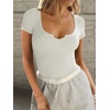image:imageFalechay Womens Going Out ShortLong Sleeve Crop Tops Sexy V Neck Shirts Ribbed Blouses for Women Y2K Tee Fitted Slim TShirtAwhite