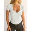 image:imageFalechay Womens Going Out ShortLong Sleeve Crop Tops Sexy V Neck Shirts Ribbed Blouses for Women Y2K Tee Fitted Slim TShirtAwhite