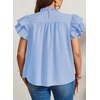 image:imageFalechay Womens Summer Tops Plus Size Ruffle Sleeve Blouses Dressy Casual Mock Neck Pleated Tunic Loose Fit ShirtsLight Blue