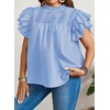 image:imageFalechay Womens Summer Tops Plus Size Ruffle Sleeve Blouses Dressy Casual Mock Neck Pleated Tunic Loose Fit ShirtsLight Blue