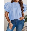image:imageFalechay Womens Summer Tops Plus Size Ruffle Sleeve Blouses Dressy Casual Mock Neck Pleated Tunic Loose Fit ShirtsLight Blue
