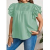 image:imageFalechay Womens Summer Tops Plus Size Ruffle Sleeve Blouses Dressy Casual Mock Neck Pleated Tunic Loose Fit ShirtsLight Green