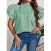 image:imageFalechay Womens Summer Tops Plus Size Ruffle Sleeve Blouses Dressy Casual Mock Neck Pleated Tunic Loose Fit ShirtsLight Green