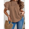 image:imageFalechay Womens Summer Tops Plus Size Ruffle Sleeve Blouses Dressy Casual Mock Neck Pleated Tunic Loose Fit ShirtsMocha