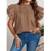 image:imageFalechay Womens Summer Tops Plus Size Ruffle Sleeve Blouses Dressy Casual Mock Neck Pleated Tunic Loose Fit ShirtsMocha