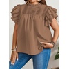 image:imageFalechay Womens Summer Tops Plus Size Ruffle Sleeve Blouses Dressy Casual Mock Neck Pleated Tunic Loose Fit ShirtsMocha