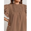 image:imageFalechay Womens Summer Tops Plus Size Ruffle Sleeve Blouses Dressy Casual Mock Neck Pleated Tunic Loose Fit ShirtsMocha