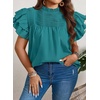 image:imageFalechay Womens Summer Tops Plus Size Ruffle Sleeve Blouses Dressy Casual Mock Neck Pleated Tunic Loose Fit ShirtsPeacock Green