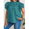 image:imageFalechay Womens Summer Tops Plus Size Ruffle Sleeve Blouses Dressy Casual Mock Neck Pleated Tunic Loose Fit ShirtsPeacock Green