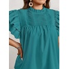 image:imageFalechay Womens Summer Tops Plus Size Ruffle Sleeve Blouses Dressy Casual Mock Neck Pleated Tunic Loose Fit ShirtsPeacock Green