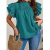 image:imageFalechay Womens Summer Tops Plus Size Ruffle Sleeve Blouses Dressy Casual Mock Neck Pleated Tunic Loose Fit ShirtsPeacock Green