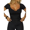 image:imageFalechay Womens Going Out ShortLong Sleeve Crop Tops Sexy V Neck Shirts Ribbed Blouses for Women Y2K Tee Fitted Slim TShirtAblack