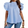 image:imageFalechay Womens Summer Tops Plus Size Ruffle Sleeve Blouses Dressy Casual Mock Neck Pleated Tunic Loose Fit ShirtsLight Blue