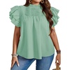 image:imageFalechay Womens Summer Tops Plus Size Ruffle Sleeve Blouses Dressy Casual Mock Neck Pleated Tunic Loose Fit ShirtsLight Green