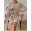 image:imageFalechay Womens Swimsuit Cover Up Long Sleeve Crochet Bathing Suit Mesh Backless Cover Ups Summer Beach Vacation Outfits 2026Floral Apricot