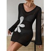 image:imageFalechay Womens Swimsuit Cover Up Long Sleeve Crochet Bathing Suit Mesh Backless Cover Ups Summer Beach Vacation Outfits 2026Floral Black