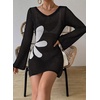 image:imageFalechay Womens Swimsuit Cover Up Long Sleeve Crochet Bathing Suit Mesh Backless Cover Ups Summer Beach Vacation Outfits 2026Floral Black