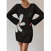 image:imageFalechay Womens Swimsuit Cover Up Long Sleeve Crochet Bathing Suit Mesh Backless Cover Ups Summer Beach Vacation Outfits 2026Floral Black