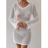 image:imageFalechay Womens Swimsuit Cover Up Long Sleeve Crochet Bathing Suit Mesh Backless Cover Ups Summer Beach Vacation Outfits 2026Floral White