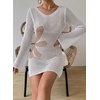 image:imageFalechay Womens Swimsuit Cover Up Long Sleeve Crochet Bathing Suit Mesh Backless Cover Ups Summer Beach Vacation Outfits 2026Floral White