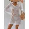 image:imageFalechay Womens Swimsuit Cover Up Long Sleeve Crochet Bathing Suit Mesh Backless Cover Ups Summer Beach Vacation Outfits 2026Floral White