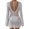 image:imageFalechay Womens Swimsuit Cover Up Long Sleeve Crochet Bathing Suit Mesh Backless Cover Ups Summer Beach Vacation Outfits 2026Floral White