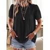 image:imageFalechay Womens Summer Tops Boho Babydoll Short Sleeve Mock Neck Shirts  Dressy Casual Lace Trim Blouse Cute Flowy Peplum Tunic Elegant Date Night Clothes Spring Trendy Solid Color OutfitsBlack